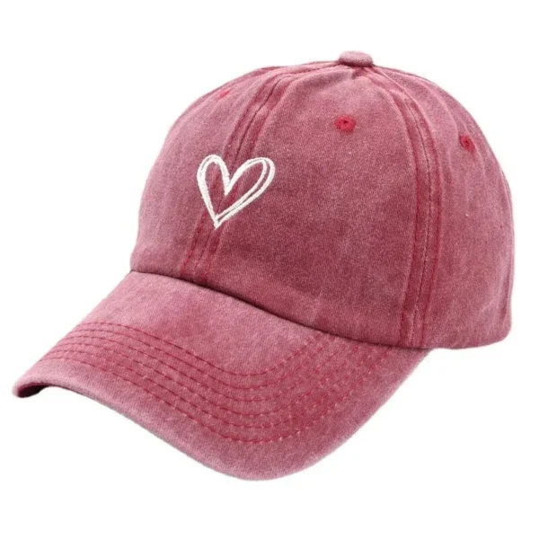 Casquette de baseball brodée de cœur de pêche polyvalente pour hommes et femmes, casquette fine pour couple, marée, vieux, lavé, printemps, été, doux - AliExpress - Image 5